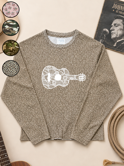 Guitar Lace Graphic AOP Edgy Long Sleeve Graphic Shirt
