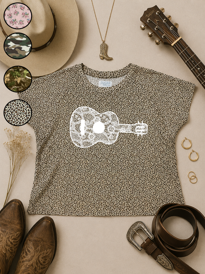 Guitar Lace Graphic AOP Edgy Graphic Shirt