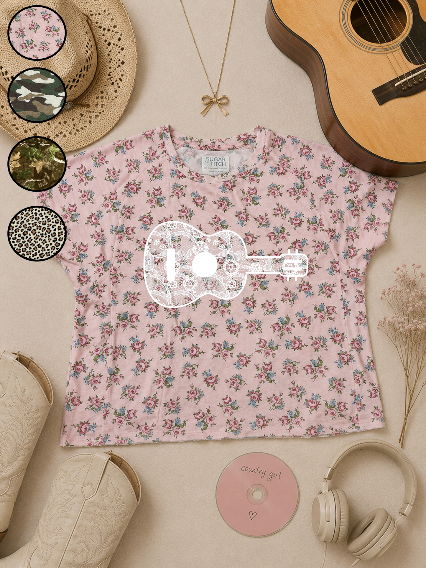 Guitar Lace Graphic AOP Edgy Graphic Shirt