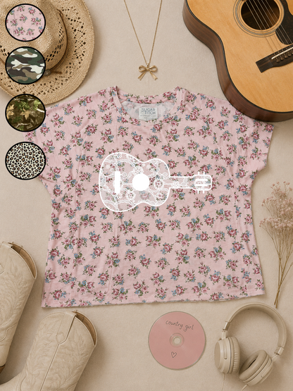 Guitar Lace Graphic AOP Edgy Graphic Shirt