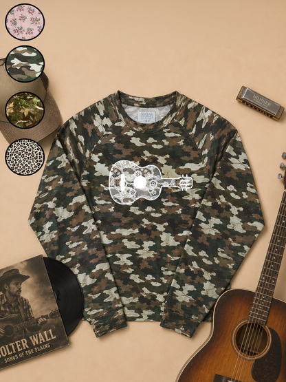 Guitar Lace Graphic AOP Edgy Long Sleeve Graphic Shirt