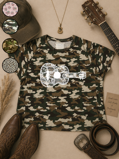 Guitar Lace Graphic AOP Edgy Graphic Shirt