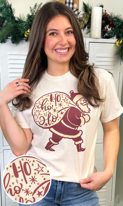 HoHoHo Vintage Santa Rhinestone Graphic Shirt