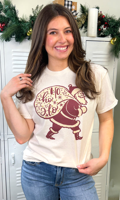 HoHoHo Vintage Santa Rhinestone Graphic Shirt