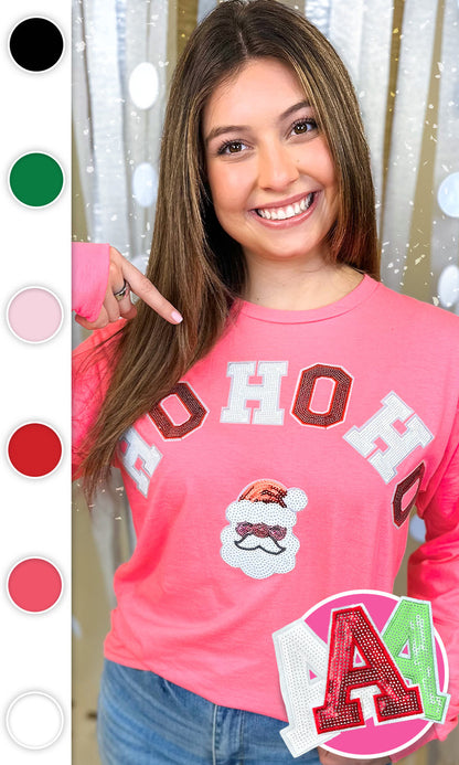 Ho Ho Ho Santa Sequin Graphic Long Sleeve T-Shirt