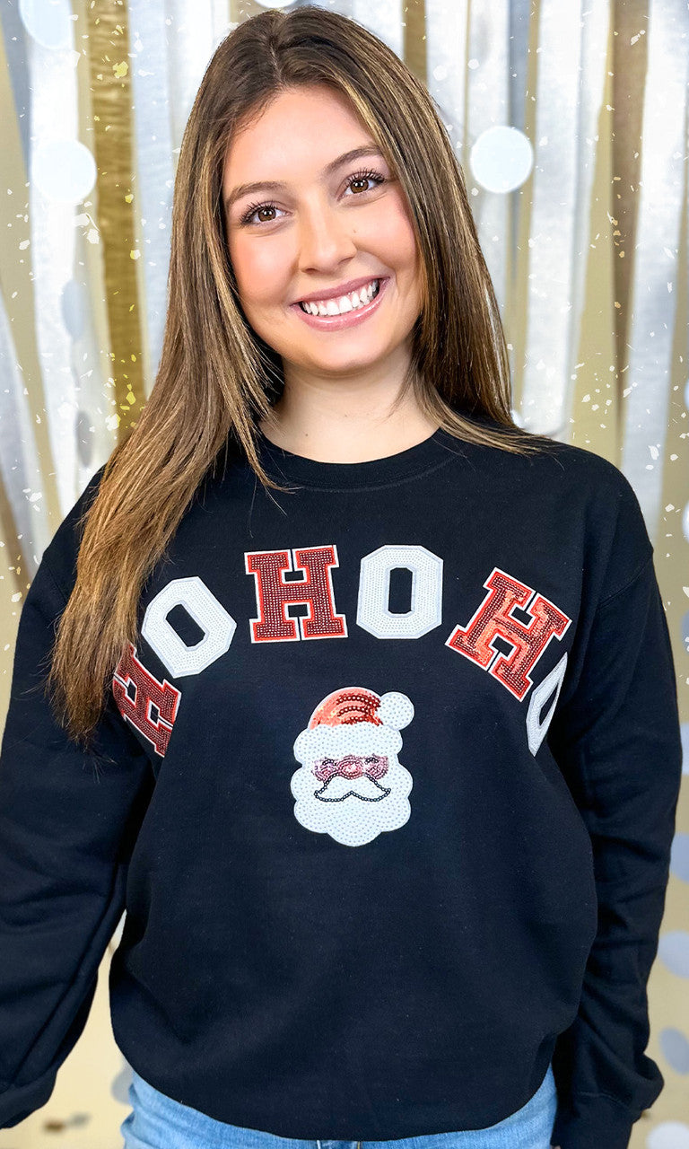Ho Ho Ho Santa Sequin Graphic Sweatshirt
