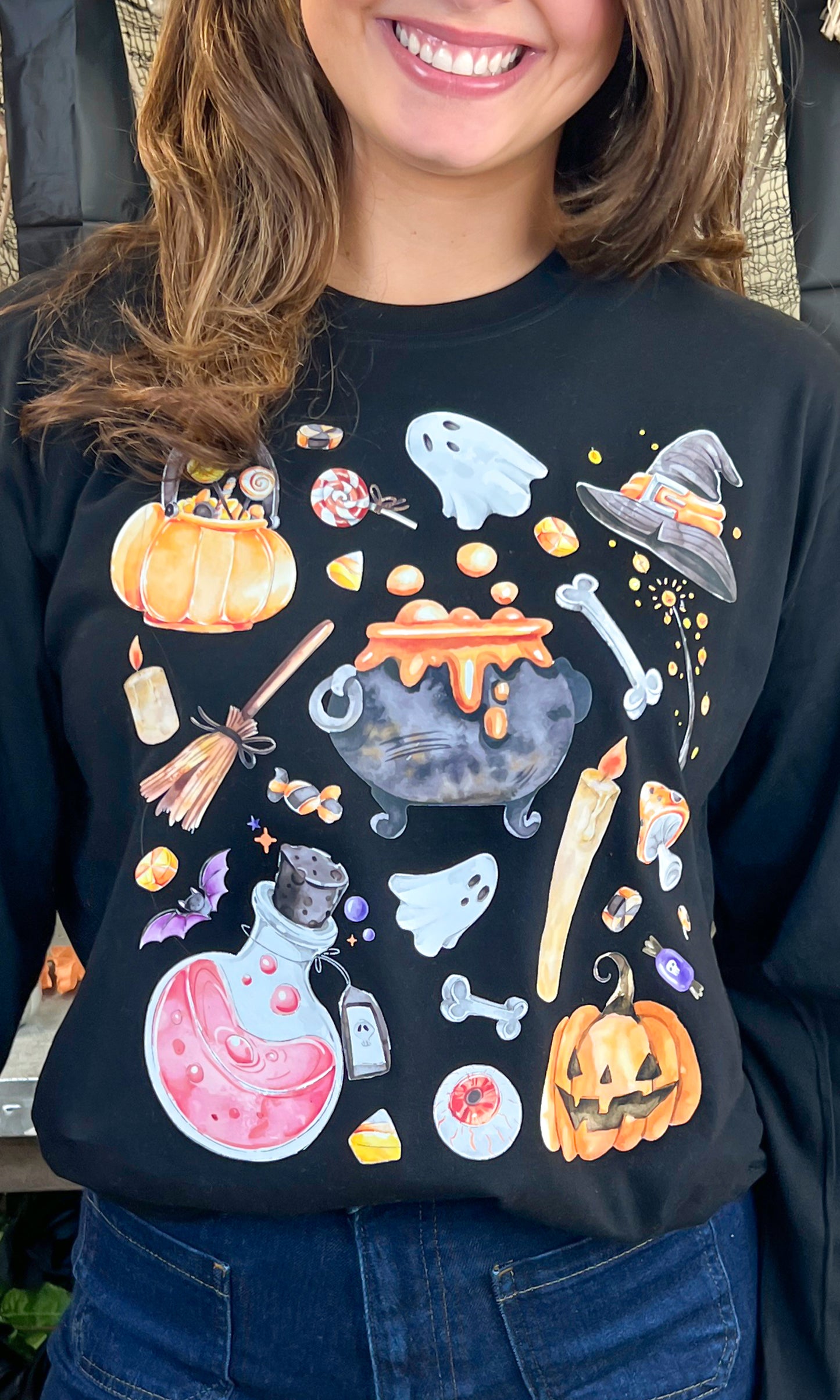 Halloween Collage Graphic Long Sleeve T-Shirt