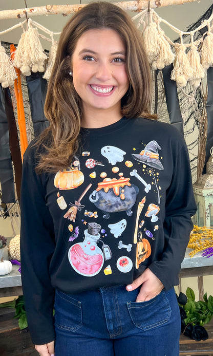 Halloween Collage Graphic Long Sleeve T-Shirt