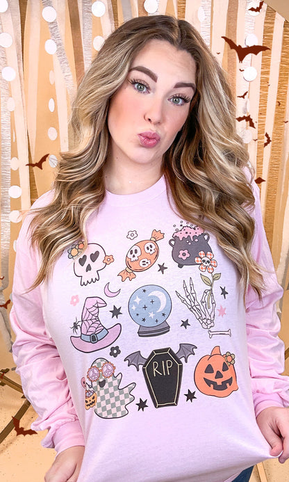 Halloween Icons Graphic Long Sleeve T-Shirt