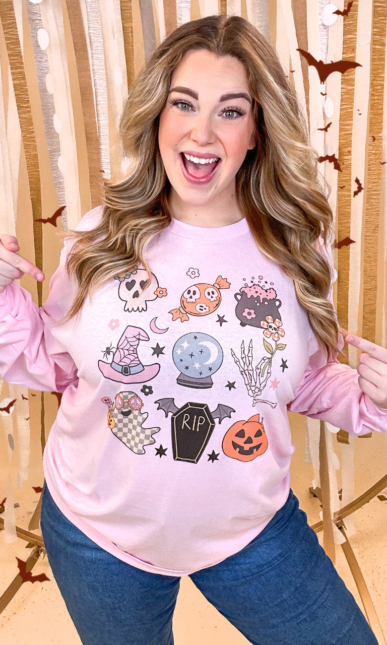 Halloween Icons Graphic Long Sleeve T-Shirt