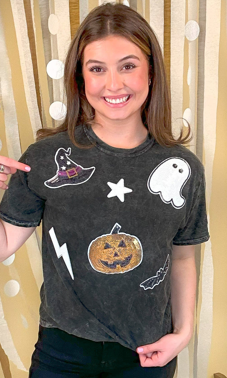 Halloween Things Sequin Mineral Washed T-Shirt