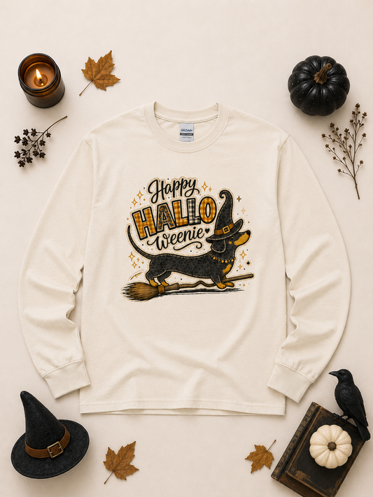Happy Hallo Weenie Halloween Graphic Long Sleeve T-Shirt