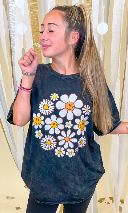 Happy Flowers Mineral Washed Graphic Shirt