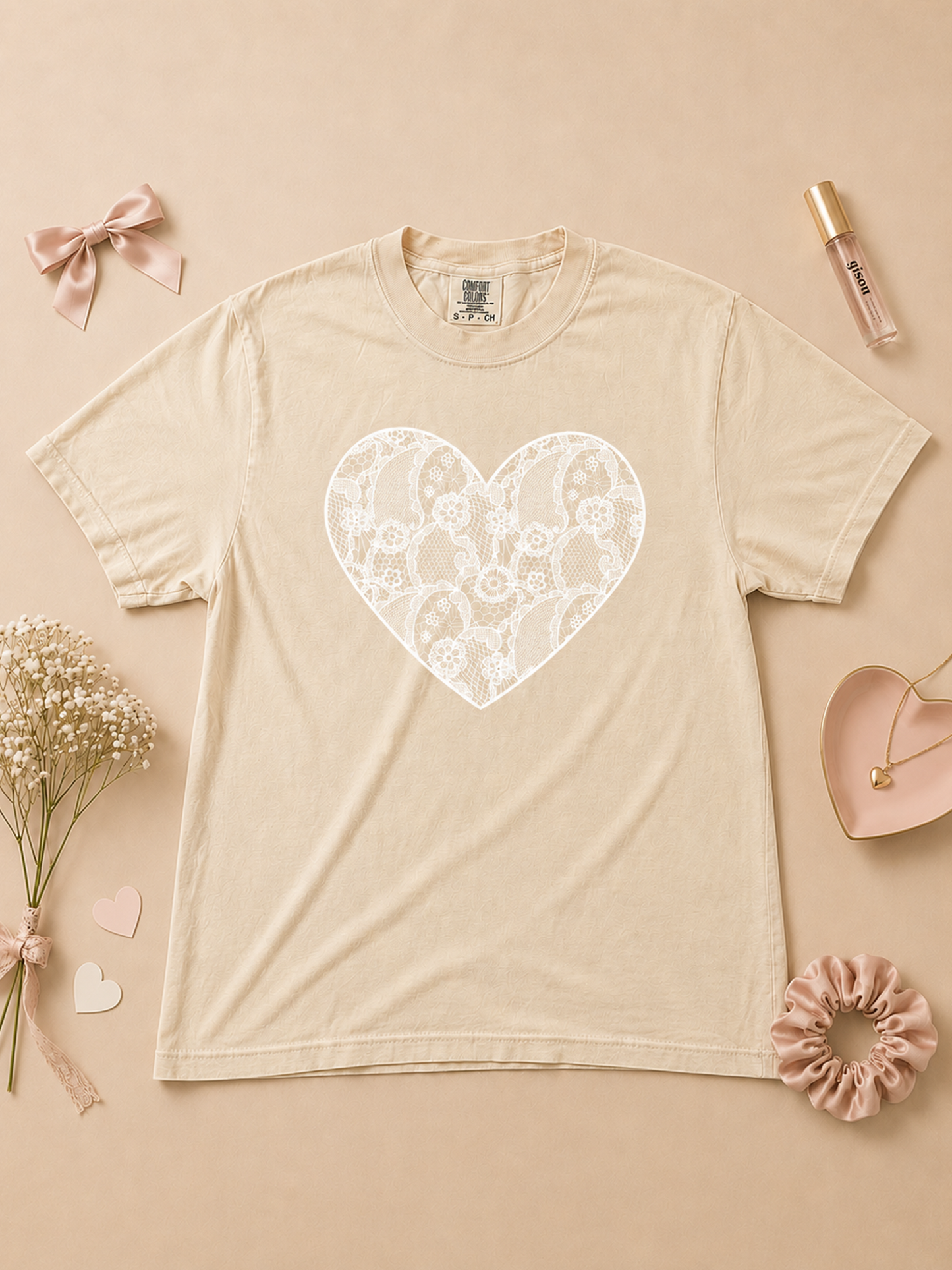 Heart Lace Graphic Comfort Color Graphic T-Shirt