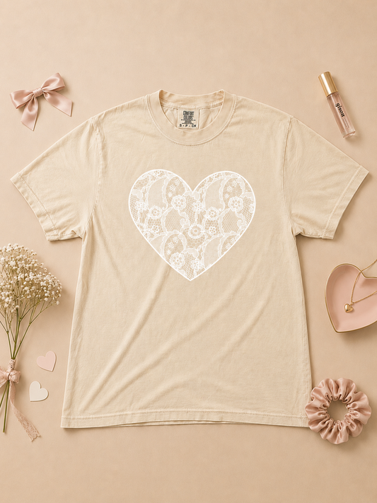 Heart Lace Graphic Comfort Color Graphic T-Shirt