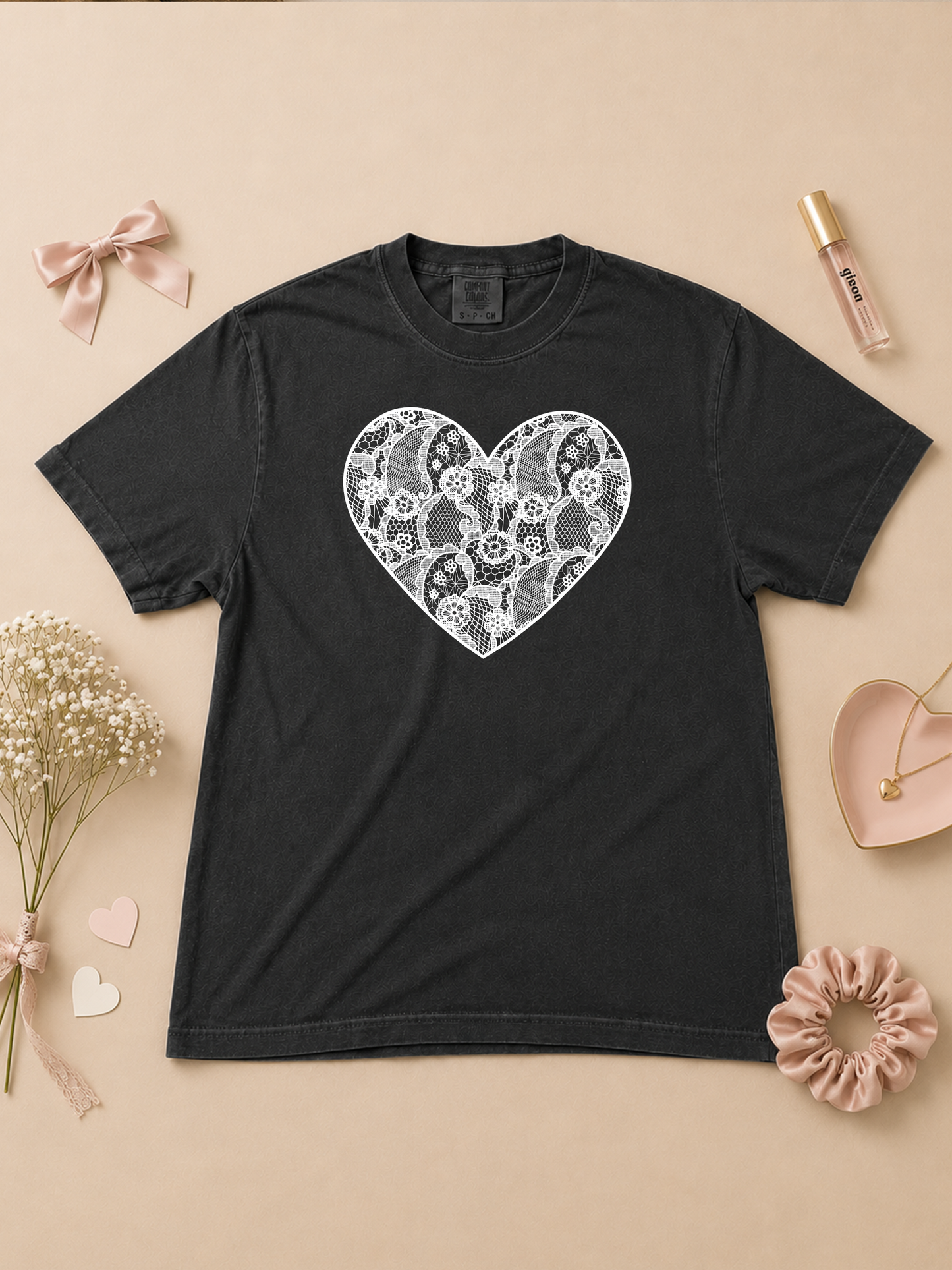 Heart Lace Graphic Comfort Color Graphic T-Shirt
