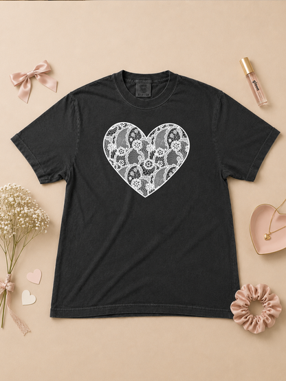Heart Lace Graphic Comfort Color Graphic T-Shirt
