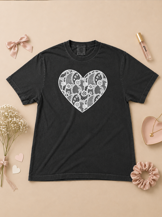 Heart Lace Graphic Comfort Color Graphic T-Shirt