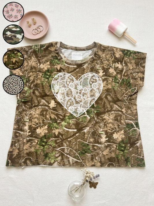 Heart Lace Graphic AOP Edgy Graphic Shirt