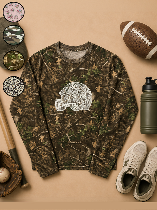 Football Helmet Lace Graphic AOP Edgy Long Sleeve Graphic Shirt
