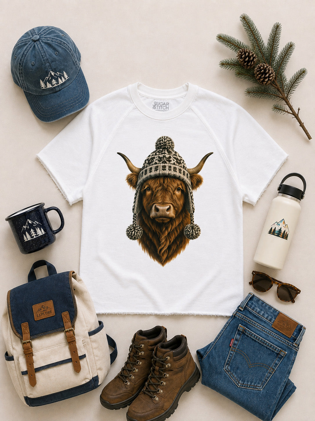 Highland Cow Winter Hat Graphic Edgy Shirt