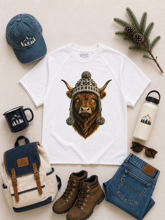Highland Cow Winter Hat Graphic Edgy Shirt