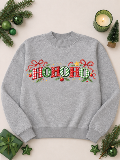 Ho Ho Ho Christmas Holiday Mixed Graphic Mock Neck Sweatshirt