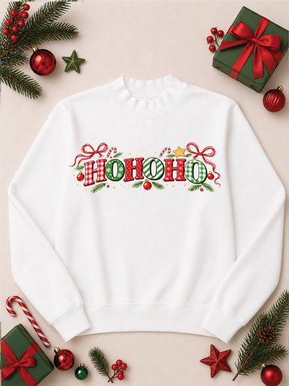 Ho Ho Ho Christmas Holiday Mixed Graphic Mock Neck Sweatshirt