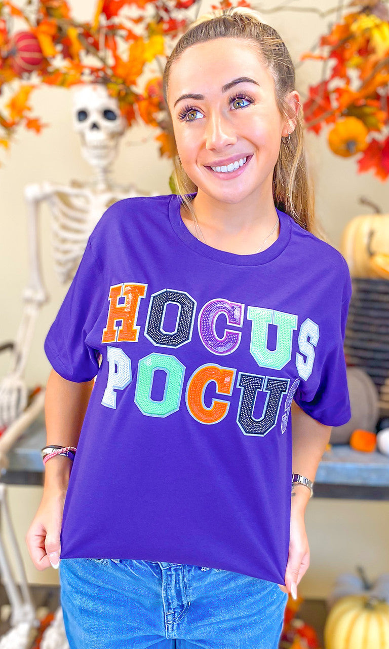Hocus Pocus Halloween Sequin Graphic T-Shirt