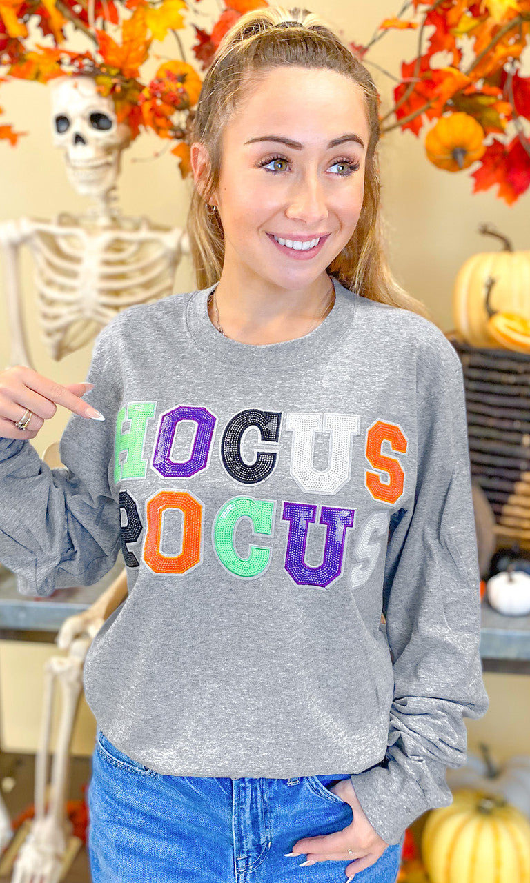 Hocus Pocus Halloween Sequin Graphic Long Sleeve T-Shirt