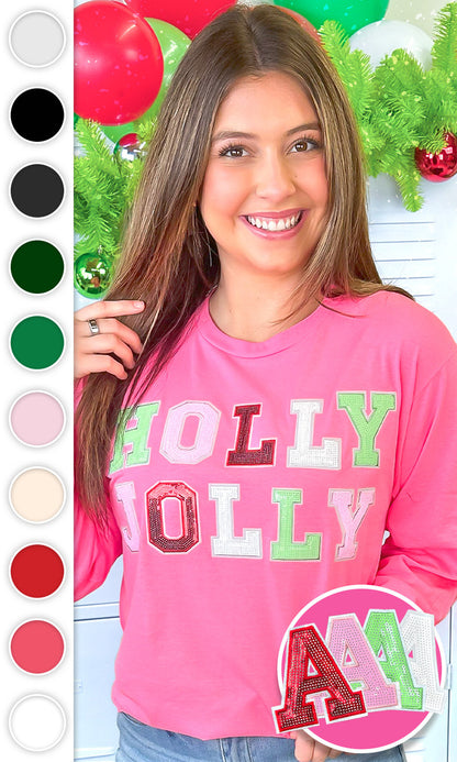 Holly Jolly Sequin Christmas Graphic Long Sleeve T-Shirt
