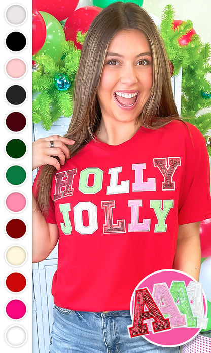 Holly Jolly Sequin Christmas Graphic T-Shirt