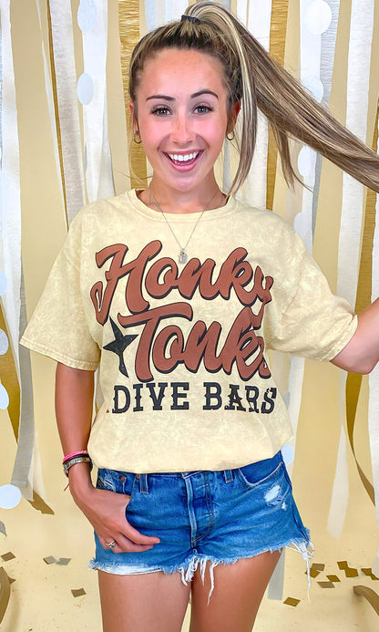 Honky Tonks & Dives Bars Mineral Washed Graphic Shirt