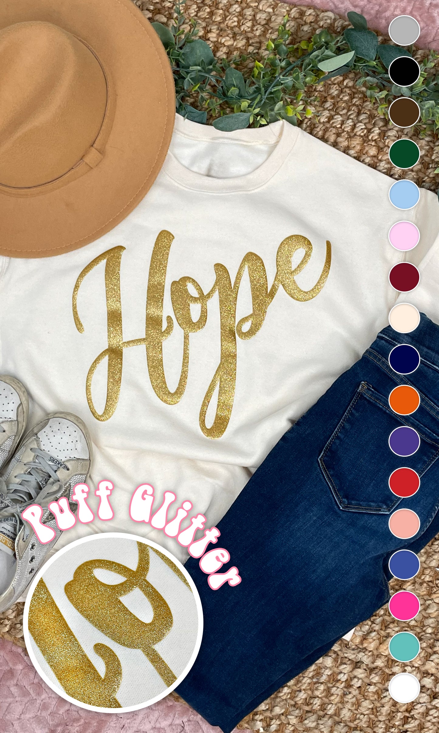 Hope Glitter Puff Graphic Sweatshirt
