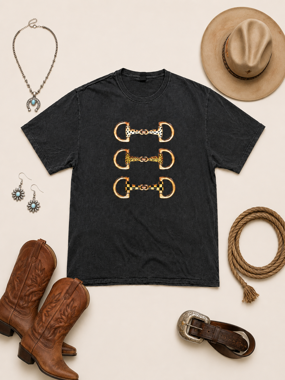 Horse Snaffle Bit Pigment Dye Graphic T-Shirt