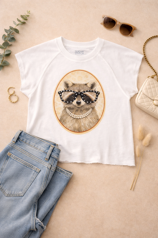 Raccoon with Rhinestone Specs Graphic Edgy Shirt