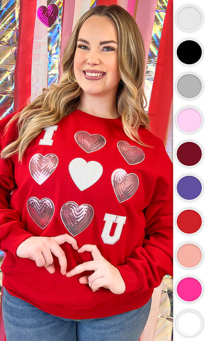 I Love You Sequin Valentine Heart Graphic Sweatshirt