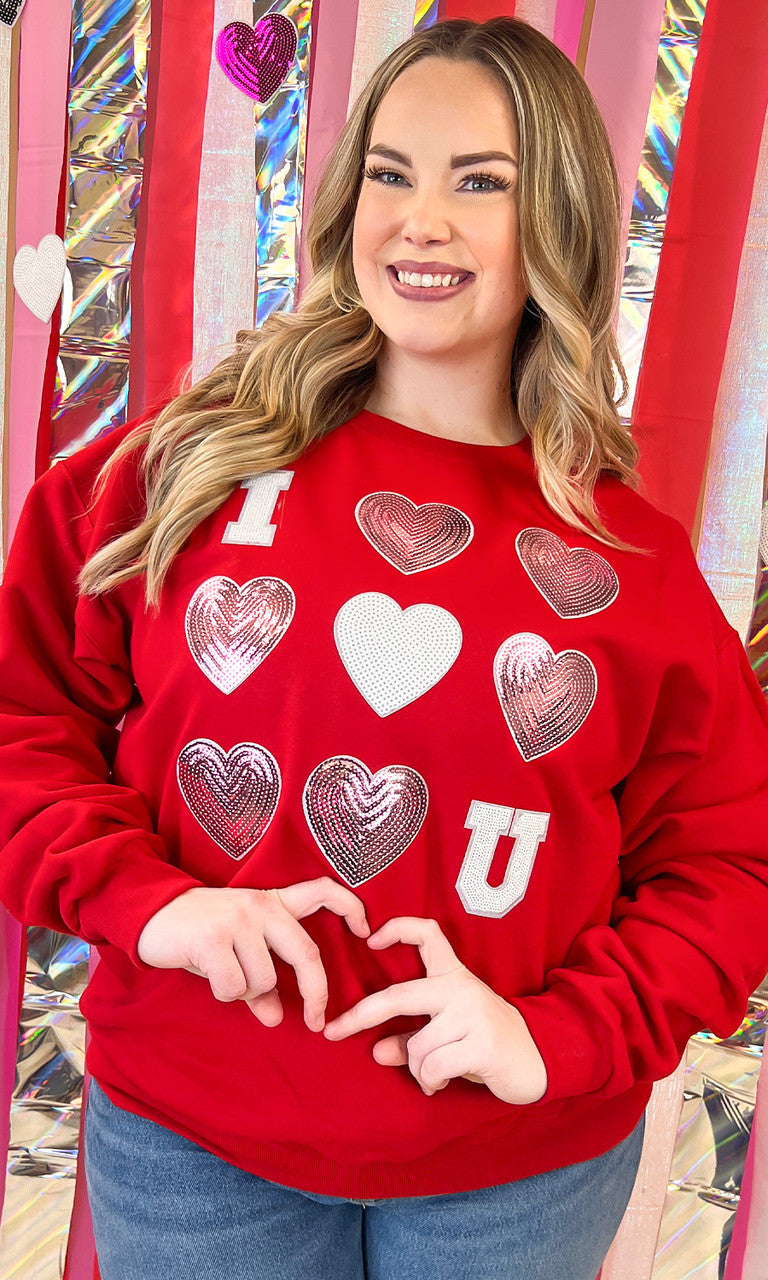 I Love You Sequin Valentine Heart Graphic Sweatshirt