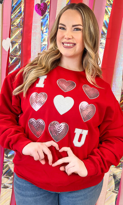 I Love You Sequin Valentine Heart Graphic Sweatshirt