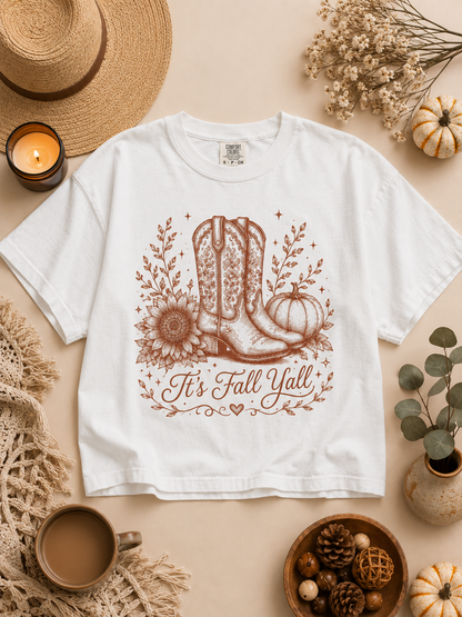 It's Fall Y'all Boots Graphic Comfort Color Boxy T-Shirt
