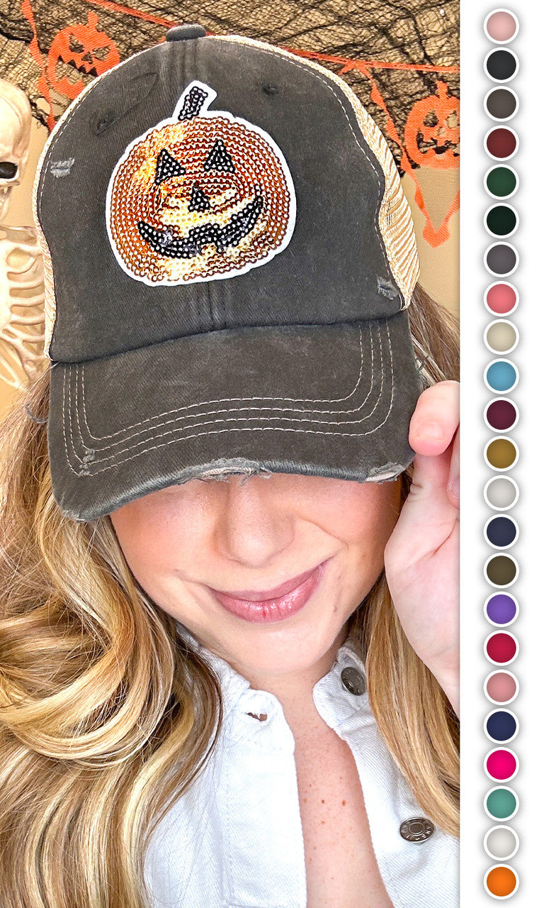 Pumpkin Sparkle Sequin Vintage Hat