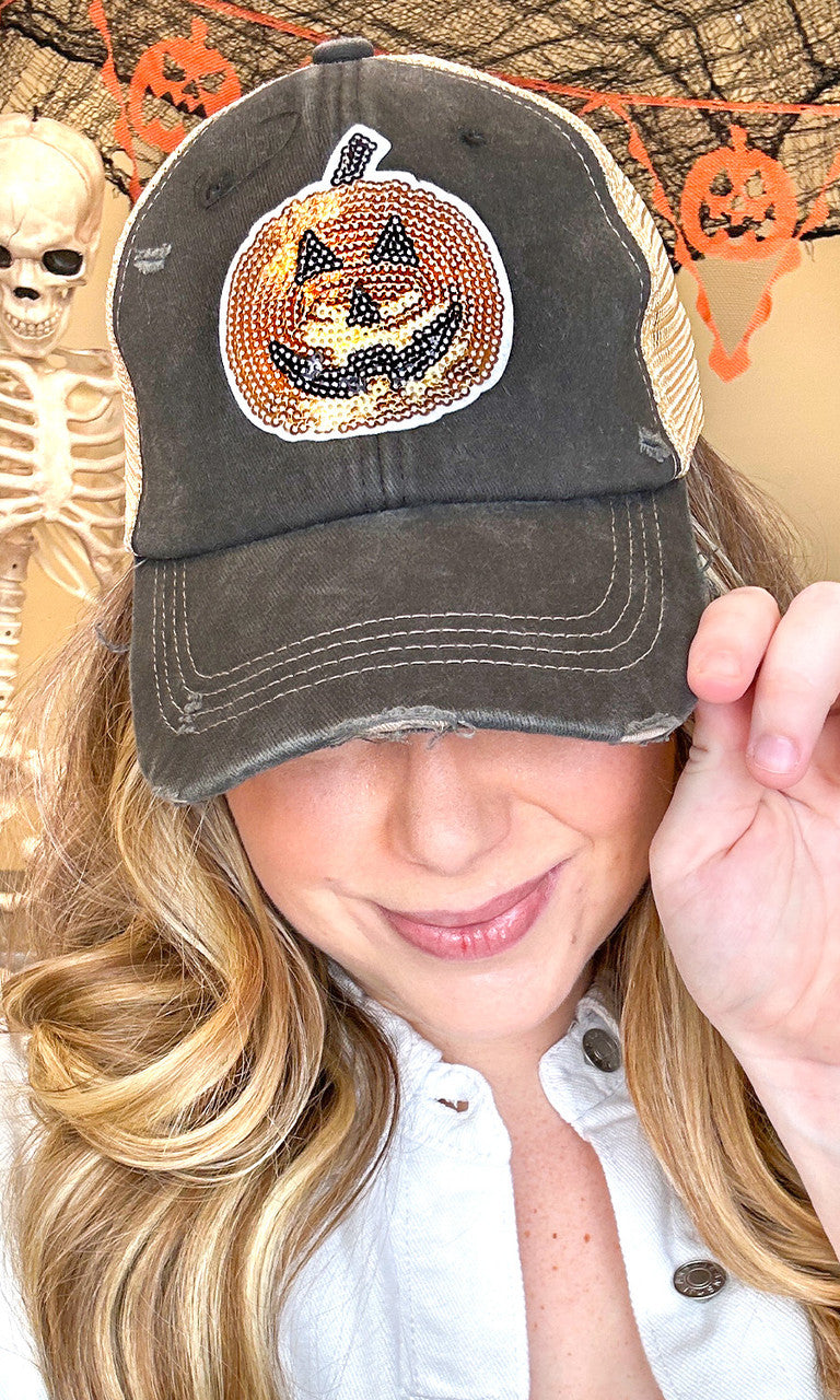 Pumpkin Sparkle Sequin Vintage Hat