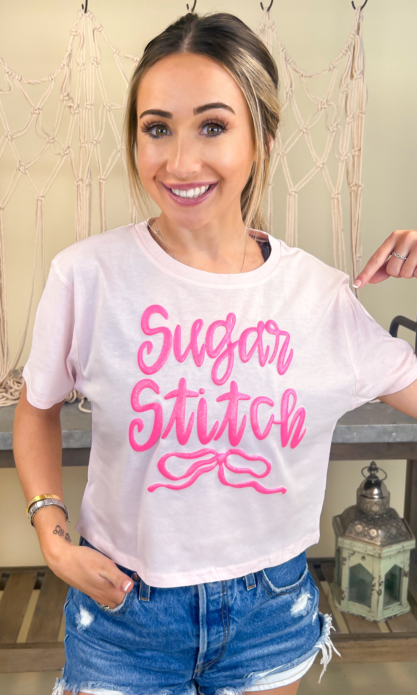 Jumbo Script Custom Puff Graphic Crop Top