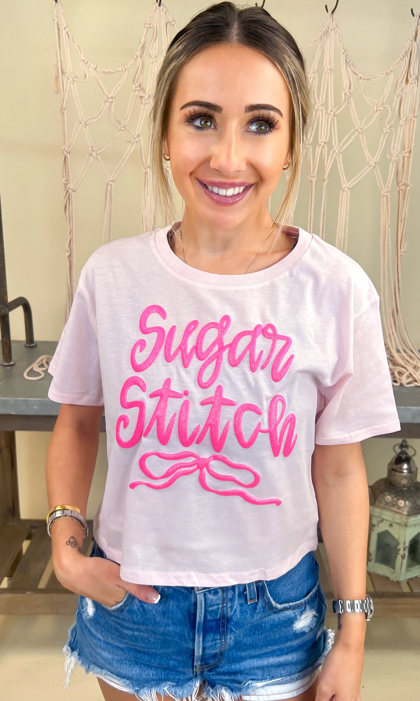 Jumbo Script Custom Puff Graphic Crop Top