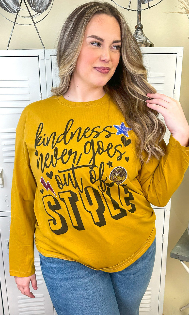Kindness Never Goes Out of Style Sequin Graphic Long Sleeve T-Shirt