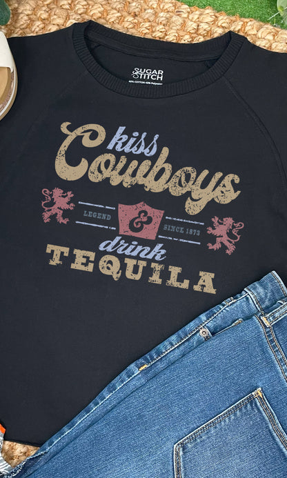 Kiss Cowboys and Drink Tequila Edgy Graphic Shirt
