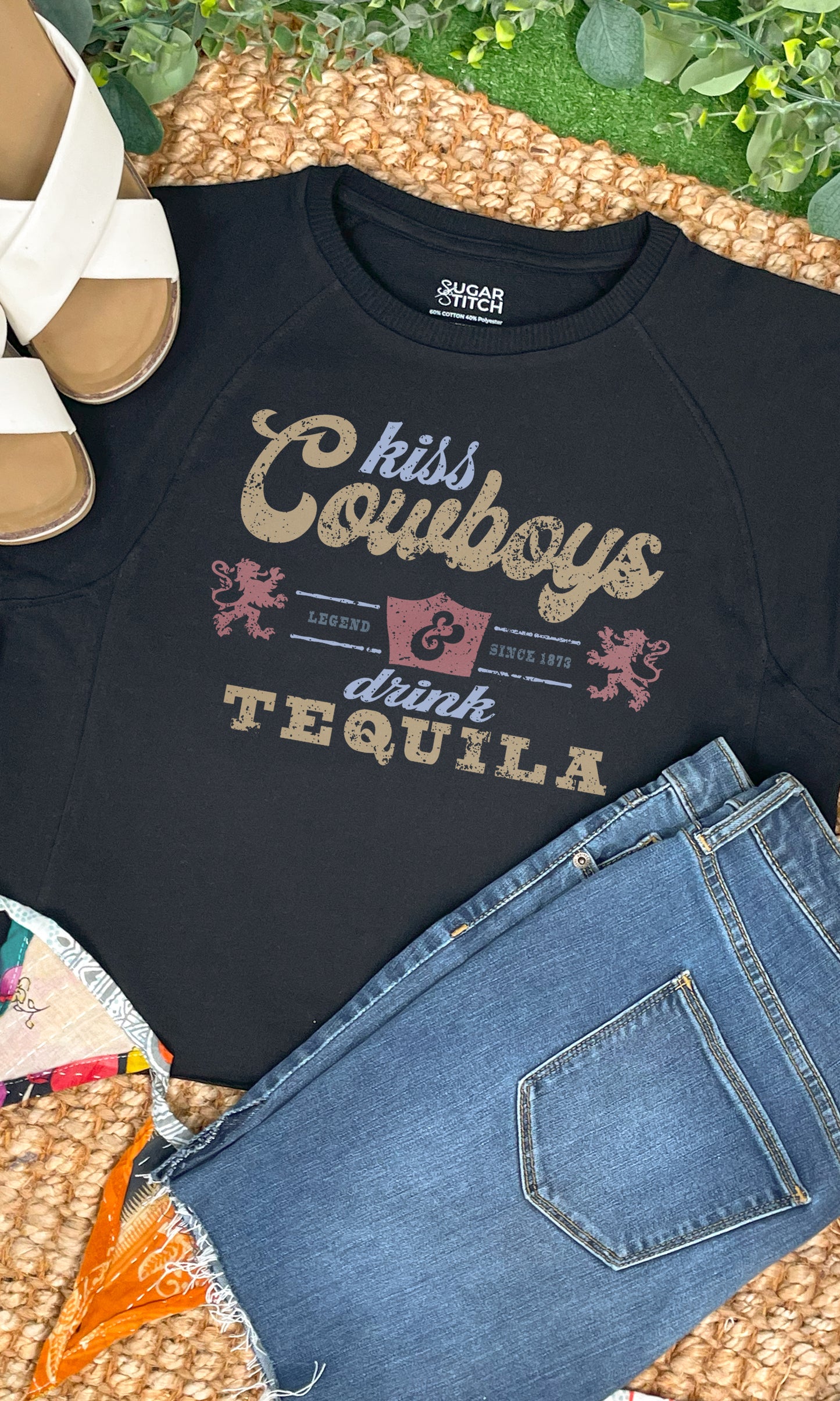 Kiss Cowboys and Drink Tequila Edgy Graphic Shirt