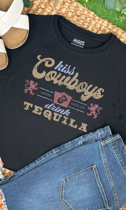 Kiss Cowboys and Drink Tequila Edgy Graphic Shirt