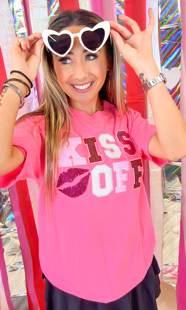 Kiss Off Valentine Sequin Graphic T-Shirt