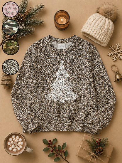 Lace Christmas Tree AOP Edgy Long Sleeve Graphic Shirt